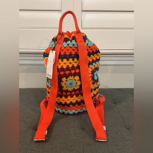 NWT Cider Retro Crochet Granny Square Drawstring Backpack Boho - Picture 15 of 16